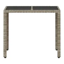 vidaXL Gartentisch mit Glasplatte Hellgrau 90x90x75 cm Poly Rattan