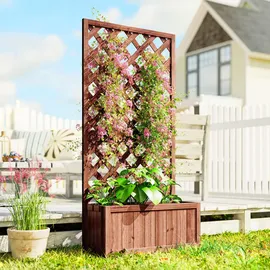 Outsunny Hochbeet Pflanzkasten mit Rankgitter 72,5 x 31,5 cm Tannenholz Beige