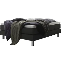 Boxspringbett HASENA "Basio", schwarz (anthrazit, metall alu), B:140cm L:200cm, Komplettbetten, Boxspringbett, ohne Kopfteil, Bezugsstoffe, Federkernmatratze