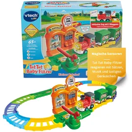 Vtech TUT TUT Baby Flitzer Kleiner Bahnhof – Interaktives Spielset mit Zug, Schranke, Weichen & Magischen Sensoren für Kleinkinder – Musik, Geräusche & Lernspaß