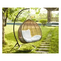 Vente-unique Hängesessel 2-Sitzer Polyrattan - Beige mit weißem Kissen