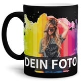 Tasse selbst individuell gestalten/Personalisierbar mit eigenem Foto Bedrucken/Fototasse/Motivtasse/Werbetasse/Firmentasse mit Logo/Außen Schwarz Matt