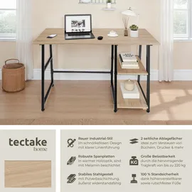 Tectake tectake® Schreibtisch, Paisley 120x50x73,5cm Industrial Style, trapezförmiges Gestell, Seitenregal mit 2 Ablagefächern, 120 x 50 x 73,5 cm