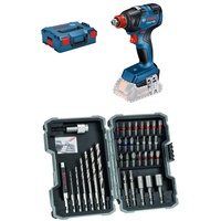 Bosch Professional Akku Drehschlagschrauber GDX 18V-200 (ohne Akkus und Ladegerät, in L-BOXX 136) + 35tlg. HSS Holz Bohrer und Bit Set Extra Hart (Kreuzschlitz-, Pozidriv-, Hex-, TH-, S-Bit, Zubehör)