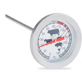 Relaxdays 10 x Einstichthermometer analog, Braten Grillthermometer, Edelstahl Fleischthermometer, 20 cm, Silber