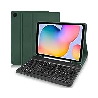 Samsung Tab S6 Lite Hülle mit Tastatur (Deutsches QWERTZ), Samsung Galaxy Tab S6 Lite Hülle mit Pencil Halter, Abnehmbarer Tastatur für Galaxy Tab S6 Lite 10.4” (SM-P610/P615/P613/P619), Dunkelgrün