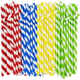 Flexible Einweg Trinkhalme aus Papier, 19,7 x 0,6 cm, 100% Biologisch Abbaubar, Bunte Streifen, 250 Stück