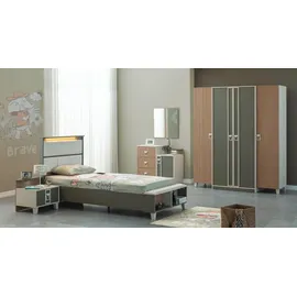 aea Moderne Komplette Kindermöbel Kinderbett Grau Holz Set 5tlg Nachttisch - Grau