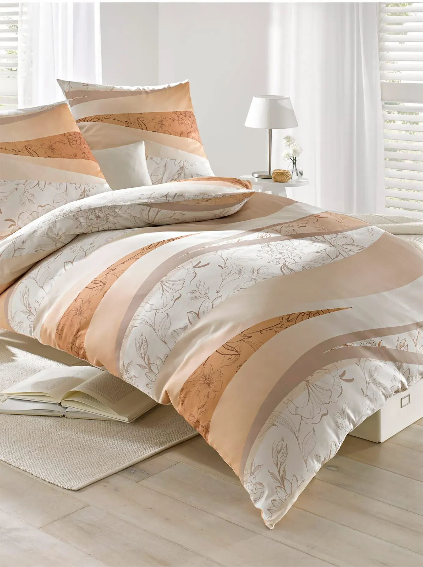 Bettwäsche BIBERNA Gr. 1, orange (melba, natur), B/L: 135cm x 200cm, Feinbiber, B/L: 80cm x 80cm, 2 Stk., Feinbiber, 100% Baumwolle, Bettwäsche, Bettwäsche