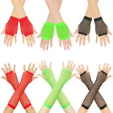 SYEYCW 6 Paar Lang und Kurz Fischnetz Handschuhe, Netz Mesh Handschuhe, Fingerlose Fischnetz Handschuhe, Netz Mesh Abendhandschuh, für 80er Jahre Verkleidung Kostüm Party Lieferungen, 3 Farben