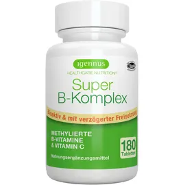 Igennus Healthcare Nutrition Igennus Super B Komplex – methylierter B-Vitamin Komplex, 180 Tabletten, Clean Label mit Methylcobalamin, Methylfolat plus Vitamin C, hochdosiert, vegan