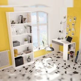 Dmora Schreibtisch Danani, Wendeschreibtisch mit Schublade, Arbeits- oder Bürotisch für PC, 101x50h73 cm, Weiß und Anthrazit - Weiß