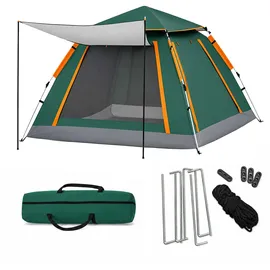 Relaxdays Wurfzelt 3-4 Personen Dunkelgrün/Orange/Grau