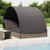 Gecheer 2-Personen-Sonnenliege Gartenliege Relaxliege Freizeitliege Gartenmöbel Liege Holzliege Strandliege Saunaliege Liegestuhl mit Dach Grau 211x112x140 Poly Rattan