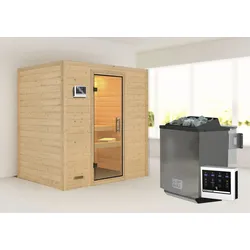 Sauna KARIBU ""Sonja" mit Klarglastür Ofen 9 kW Bio externe Strg modern", beige (naturbelassen), Bio-Ofen, externe Steuerung, (ohne Ofen), Saunen