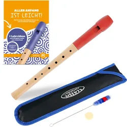Classic Cantabile Pivella Blockflöte deutsch rot Set inkl. Flötenschule "Aller Anfang ist leicht"