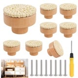 8 Stück Rattan Möbelknöpfe Schrankknöpfe Boho Deko Schränke Möbelknöpfe Holz Kommodenknöpfe Schubladenknöpfe Vintage Schubladenschrank Holz Griffe für Küchenschränke Türknauf