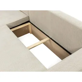 Mirjan24 Ecksofa Karl, Eckcouch, Couch mit Bettkasten und Schlaffunktion, L-Form, Ottomane universal, Dekorative Kissen-Set (Farbe: Lima 80) - Beige
