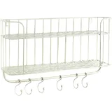 Kobolo Wandregal Hängeregal Küchenregal - 6 Haken - Metall - Weiß Creme - 50x16x34 cm