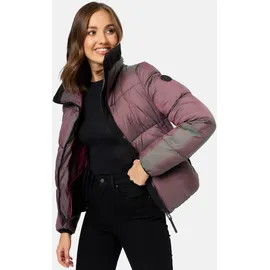 Navahoo Damen Winterjacke warm reflektierende Steppjacke in Metallic-Optik Sternschnüppchen Aubergine Gr. M - M
