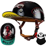 Wttagkl Vintage Motorradhelm ECE-geprüft | Retro Halbschalenhelm mit Schnellverschluss | Leicht & Belüftet für Scooter, Cruiser, Chopper (Damen/Herren),B-XL(59~60cm)