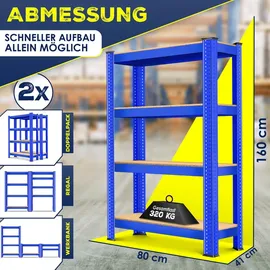 Masko Lagerregal 4 Ablagen Metall 160 cm x 80 cm x 40 cm blau
