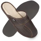 filsko Danzig Elegante Herren Pantoffeln aus Rindleder Hausschuh ungefüttert, oder mit Schafwolle gefüttert, bis Schuhgröße 50! braun 47
