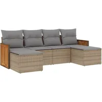 Garten-Sofagarnitur, 6-teilig, modular, aus PE-Rattan und Stahl, beige, mit hellgrauen, abnehmbaren und waschbaren Kissen, UV-beständig - Beige
