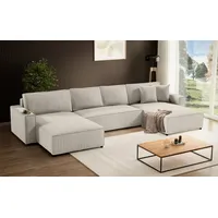 beautysofa Ecksofa Parys U Eckcouch mit Schlaffunktion und Bettkasten U-form Polsterecke aus Cord-Bezug 390 cm Ecke u-förmig, Farbe: Beige, Poso 100 - Beige