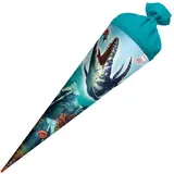 ROTH Schultüte Dino Mosasaurus 70 cm, rund, Rot(h)-Spitze, Filzverschluss - Zuckertüte, Dino Mosasaurus, Schulanfang