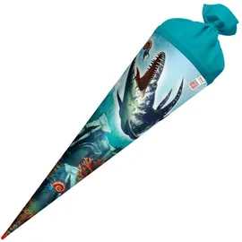 ROTH Schultüte Dino Mosasaurus 70 cm, rund, Rot(h)-Spitze, Filzverschluss - Zuckertüte, Dino Mosasaurus, Schulanfang