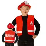 Fries Kostüm Kinder Spielweste Feuerwehr Rot Größe 104 bis 140 Karneval, Mit Feuerwehr Aufdruck 116