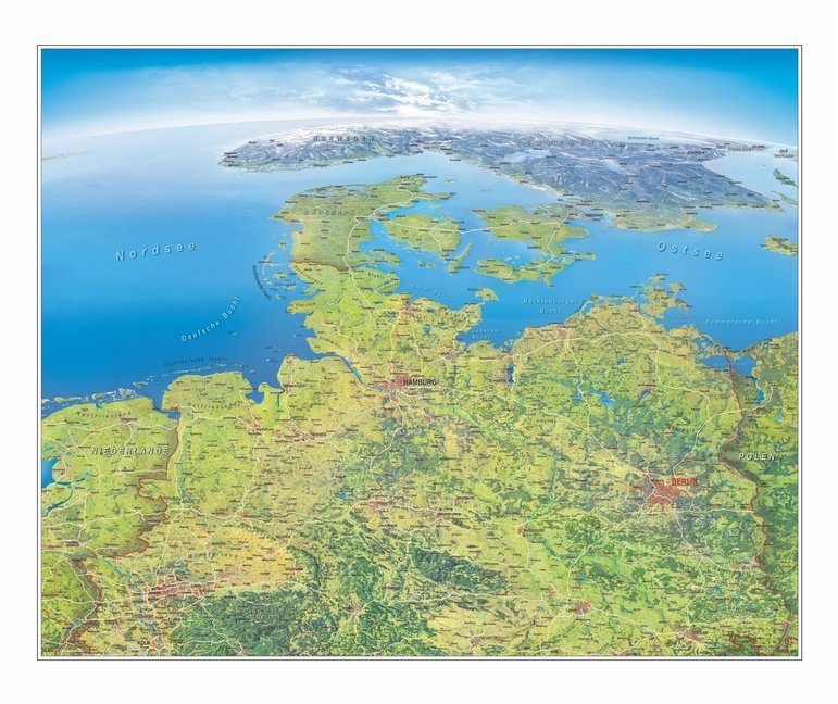 Panoramakarte Norddeutschland  Planokarte  Karte (im Sinne von Landkarte)