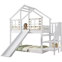 REDOM Etagenbett Hochbett Kinderbett (mit Treppe, sicherem Gitter & Rutsche – Abenteuer-Hochbett 90x200 cm, für Spielzimmer & Jugendzimmer), Ohne Matratze weiß