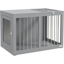 PawHut Hundekäfig für Zuhause, Hundehütte, Haustierkäfig für mittelgroße Hunde, Hundebox mit Türen, Hundehaus, Transportkäfig, Grau, 80 x 50 x 56,5 cm