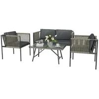 Outsunny Gartenmöbel Set aus Polyrattan Lounge-Set mit 2er Sofa Sessel Tisch