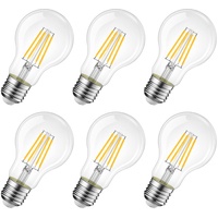 LVWIT 7.5W E27 Filament LED Glühfaden A60, 2700K Warmweiß, Ersatz für 75W Glühlampe, ultrahell 1055 lm, nicht dimmbar, Rustikalampe in Kolbenform, Filamentstil klar (6er Pack)