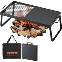 Vevor Klappbarer Grillrost 57 x 28,5 x 23 cm, 6 kg Belastbar Tragbarer Reisegrill Outdoor Campinggrill, Grillgitter + Grillplatte für Gartenpartys, Picknick, Terasse