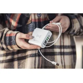 forcell Multifunktionsladegerät 4in1 15W mit USB/USB typ C, Powerbank 8000mAh und kabelloses Laden in einem
