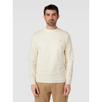 Sweatshirt in unifarbenem Design mit Label-Stitching, Sand, M