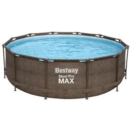 BESTWAY Steel Pro Max Frame Pool Set 366 x 100 cm rattanoptik inkl. Filterpumpe + Poolleiter