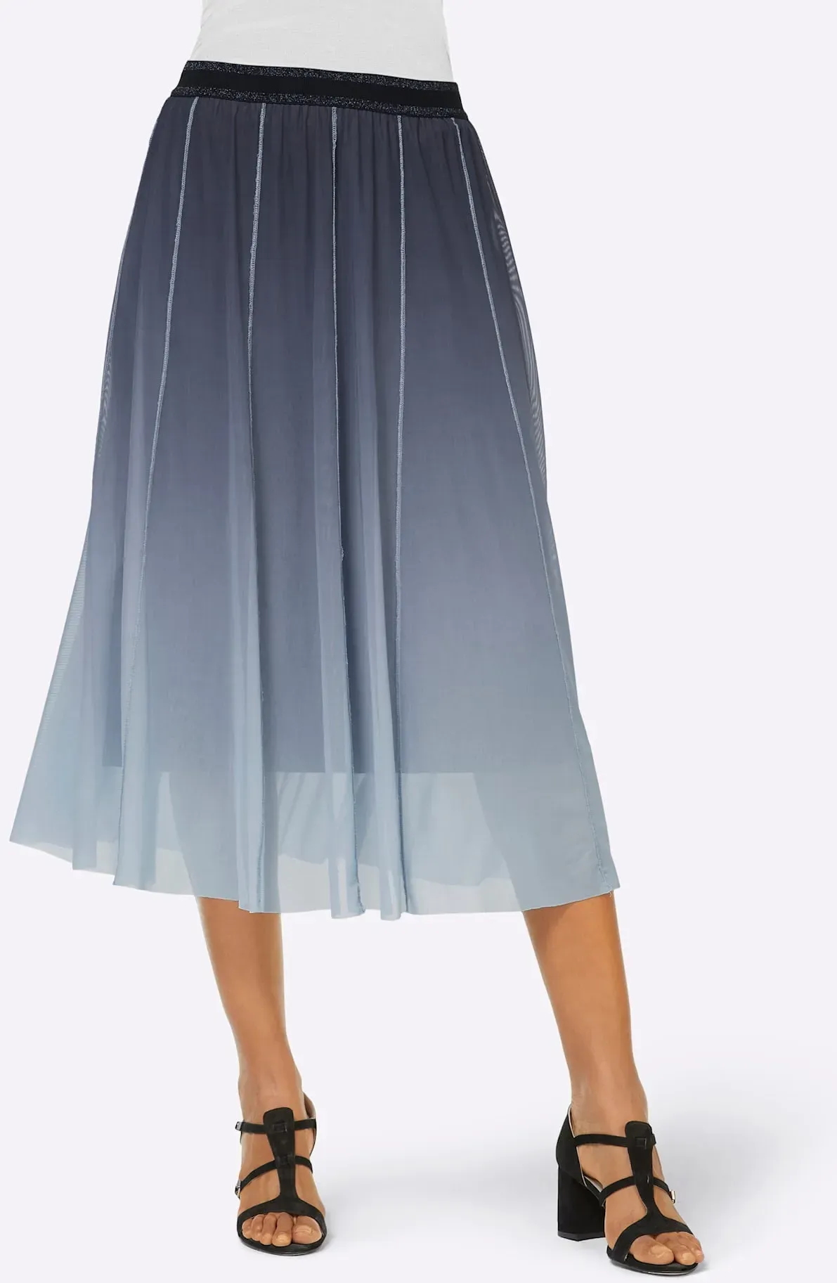 Schlupfrock CREATION L, Damen, Gr. 36, blau (marine, mittelblau), 90% Polyester, 10% Elasthan, gemustert, lang, Röcke