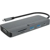 Icy Box USB-C Docking Station 1x HDMI, VGA 2k@60Hz, 100W Power Delivery, USB-C, und 3 USB-A Datenports, microSD und SD Speicherkartenleser, 1 Gbps Ethernet, Aluminium, IB-DK4040a-C