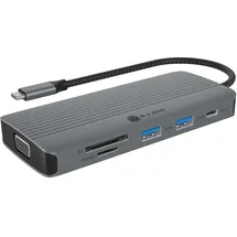 Icy Box USB-C Docking Station 1x HDMI, VGA 2k@60Hz, 100W Power Delivery, USB-C, und 3 USB-A Datenports, microSD und SD Speicherkartenleser, 1 Gbps Ethernet, Aluminium, IB-DK4040a-C
