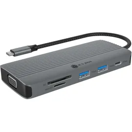 Icy Box USB-C Docking Station 1x HDMI, VGA 2k@60Hz, 100W Power Delivery, USB-C, und 3 USB-A Datenports, microSD und SD Speicherkartenleser, 1 Gbps Ethernet, Aluminium, IB-DK4040a-C