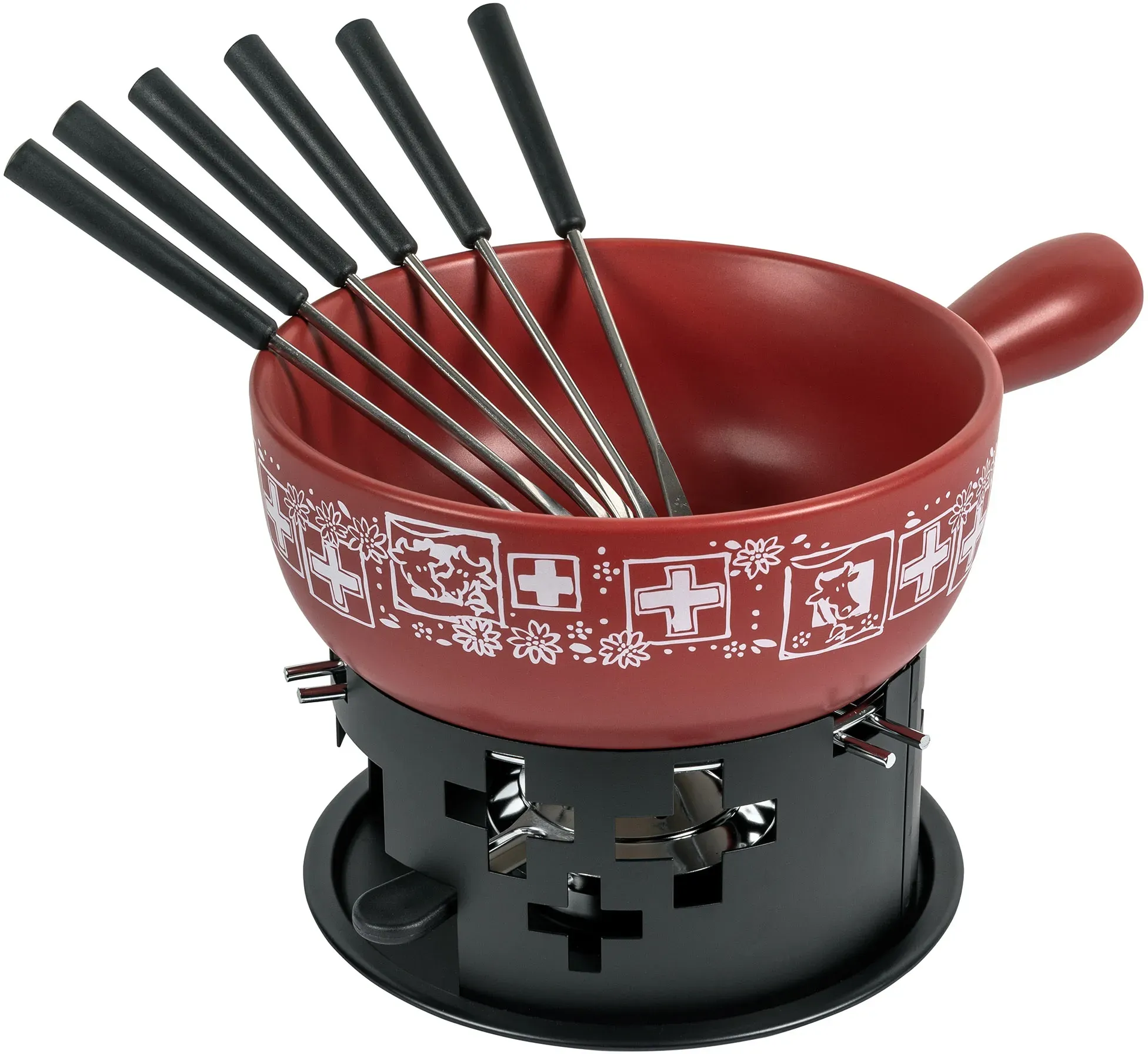 KUHN RIKON Käsefondue-Set SUISSE rot 9-teilig für 4 bis 6 Personen Fondue