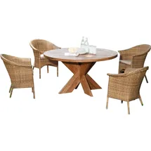 SonnenPartner Cayman&Quantum 5-teilige Sitzgruppe Ø120 cm Teakholz natura-antik