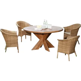 SonnenPartner Cayman&Quantum 5-teilige Sitzgruppe Ø120 cm Teakholz natura-antik