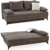 luma-home schönes für dein zuhause Dauer-Schlafsofa 202 cm, Couch mit Topper Bettkasten Wellenunterfederung in Braun / 15158