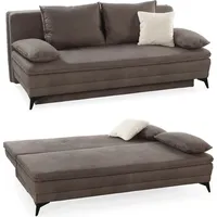 luma-home schönes für dein zuhause Dauer-Schlafsofa 202 cm, Couch mit Topper Bettkasten Wellenunterfederung in Braun / 15158